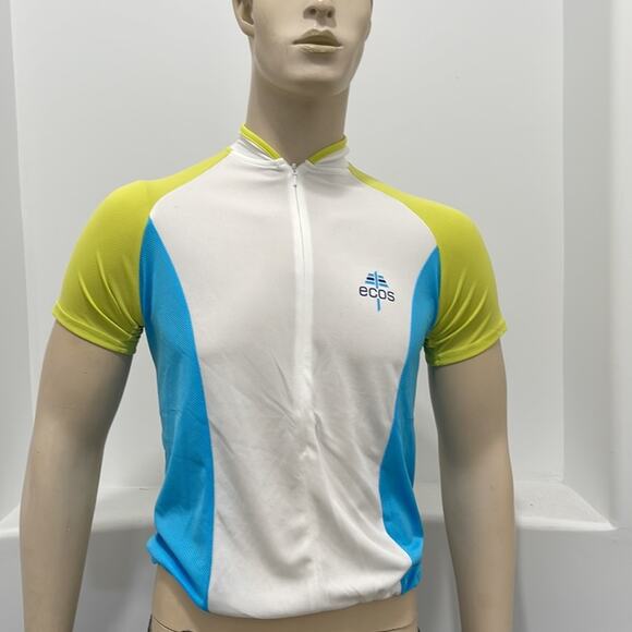 ecos Performance Wear Short Sleeve T-Shirt White Green Zipper Pockets Size M NWT - Picture 8 of 9